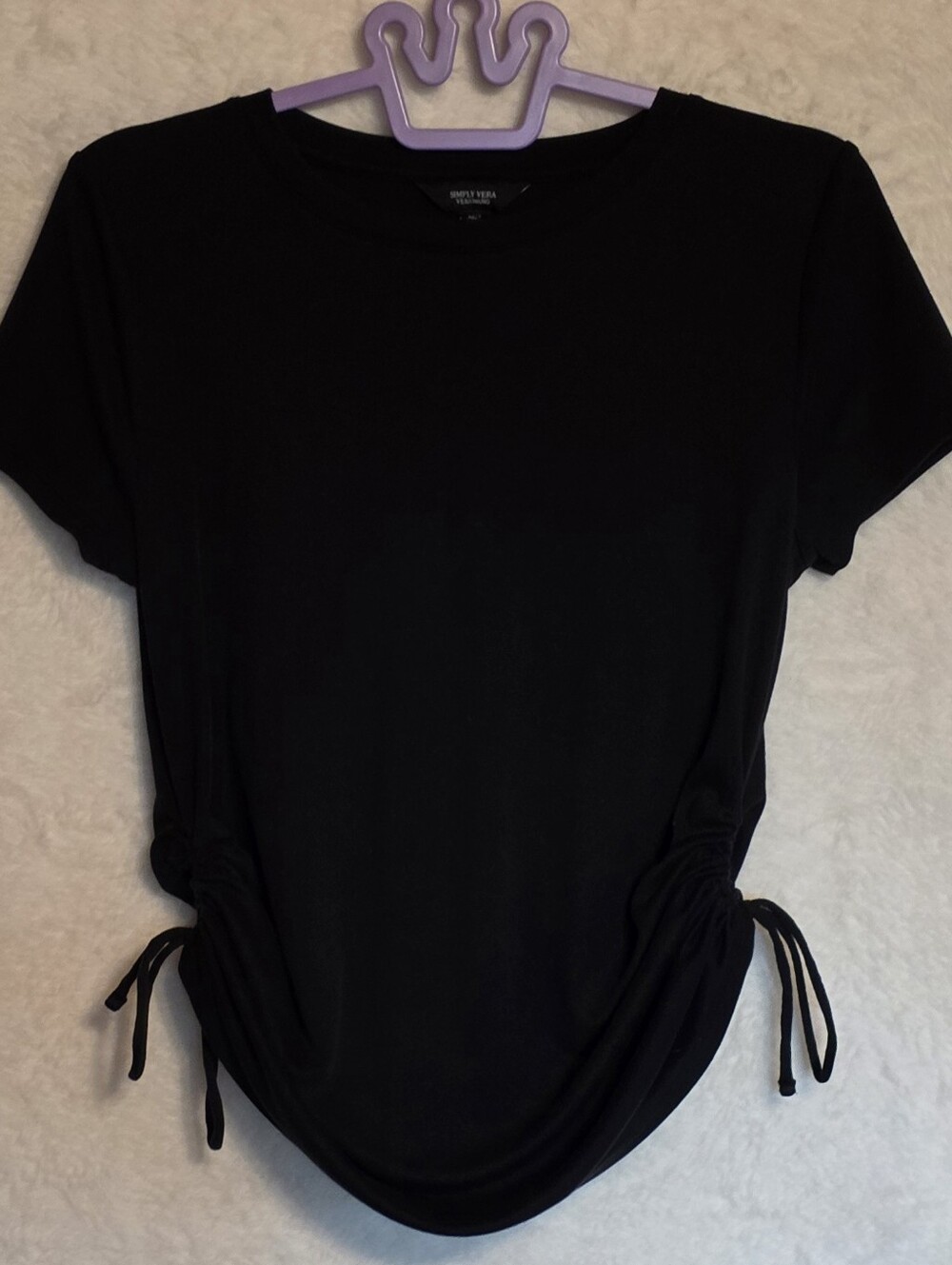 Simply Vera Vera Wang Black Ruched Side Tie Tee Top Size M